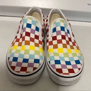 Rainbow checkered slip on vans